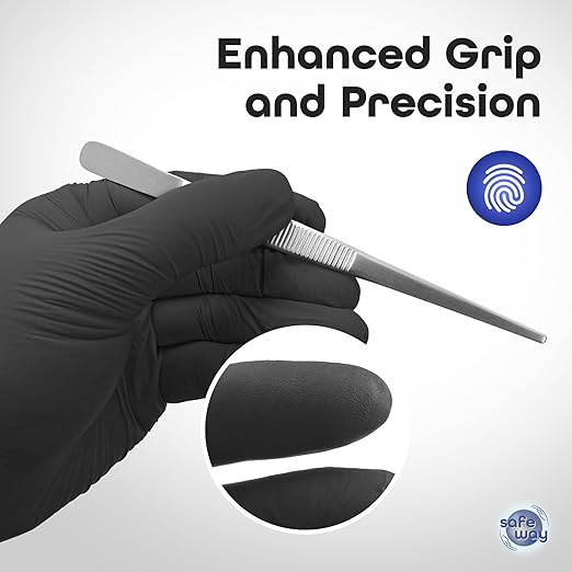 Nitrile-Vinyl Blended Disposable Gloves, Powder-Free & Non-Latex Gloves, 2000, Protective Gloves for Medical Exams, Cooking & Household Cleaning, 4 Mil Thick Non-Sterile Secure Grip Black, Small