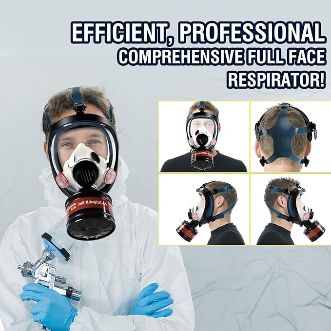 Full Face Respirator Mask, Gas Masks Survival Nuclear and Chemical, Gas Respirator with Activated Carbon Filters