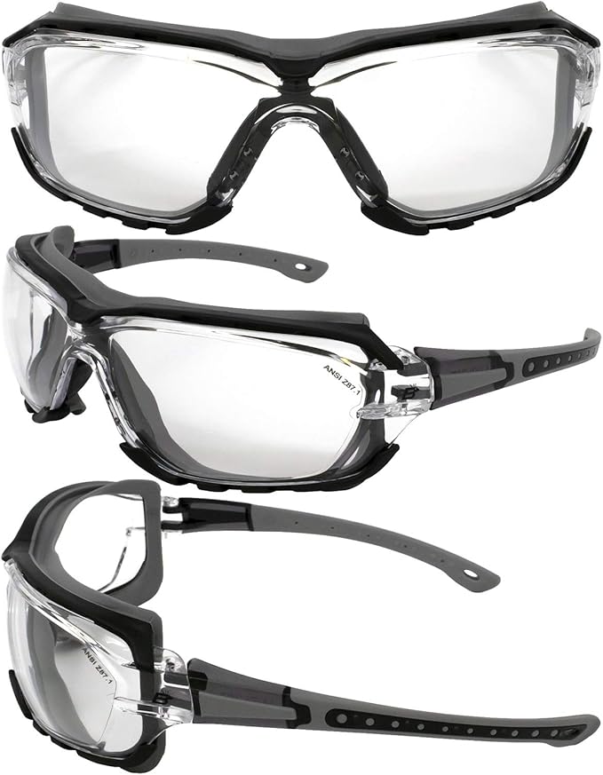 Birdz Eyewear Gasket Safety Padded Motorcycle Sport Sunglasses Grey with Clear Lens
