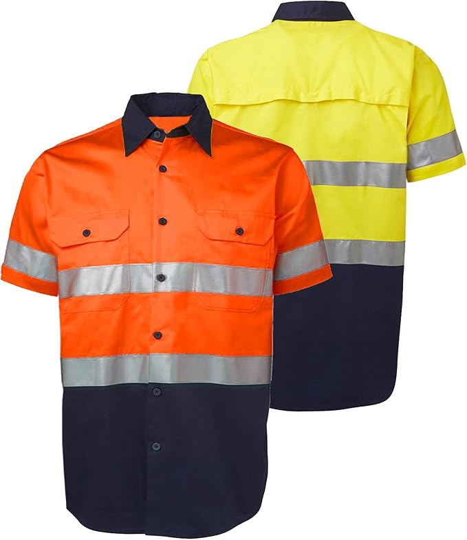 LANTERN FISH High Visibility Shirts Reflective Work Safety Hi Vis Button Up Shirts for Men Cotton Class 3