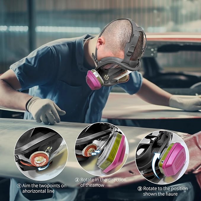 Reusable full Face Cover, Full Face Respirator Mask, Organic Vapor Gas Mask with Activated Carbon Filters
