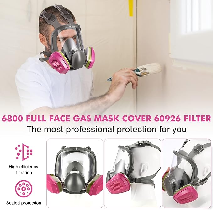 2 Set Full-Face Mask Respirator with 60926 Cartridges - Anti-fog,Reusable Gas Cover Organic Vapor Masks Survival Nuclear,Paint Mask for Painting,Dust,Formaldehyde,Epoxy Resin,Sanding,Cutting,welding