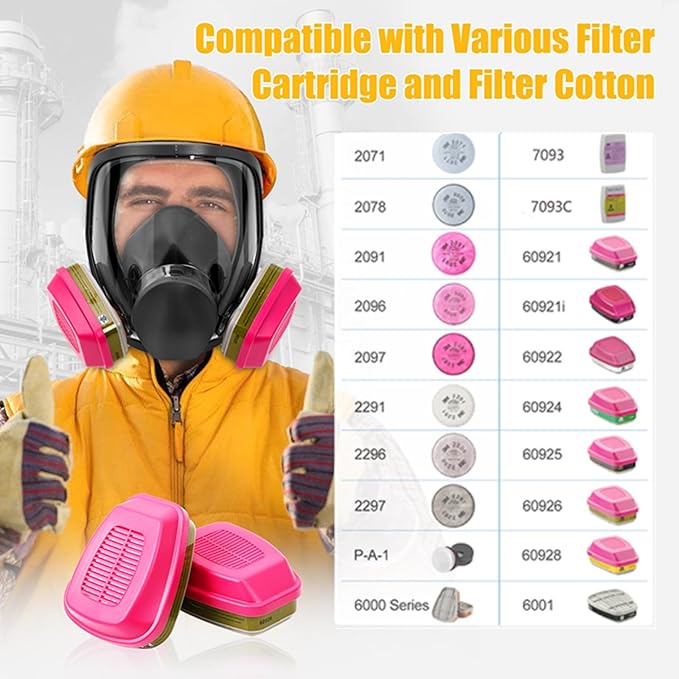Full Face Respirator Mask with Filters, Reusable Anti-fog Gas Mask with 60926 & 2097 Activated Carbon Filters Against Dust Organic Vapor, Ideal for Painting, Polishing, Welding,Woodworking
