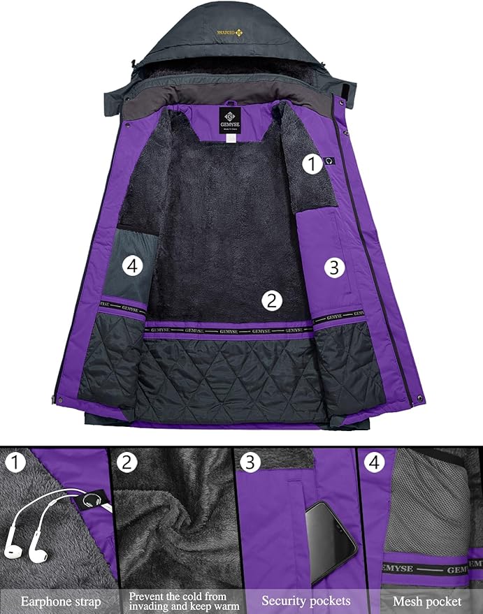 GEMYSE Women's Ski Snow Jacket Warm Winter Waterproof Coat Snowboard Rain Jacket Hooded Windproof Windbreaker
