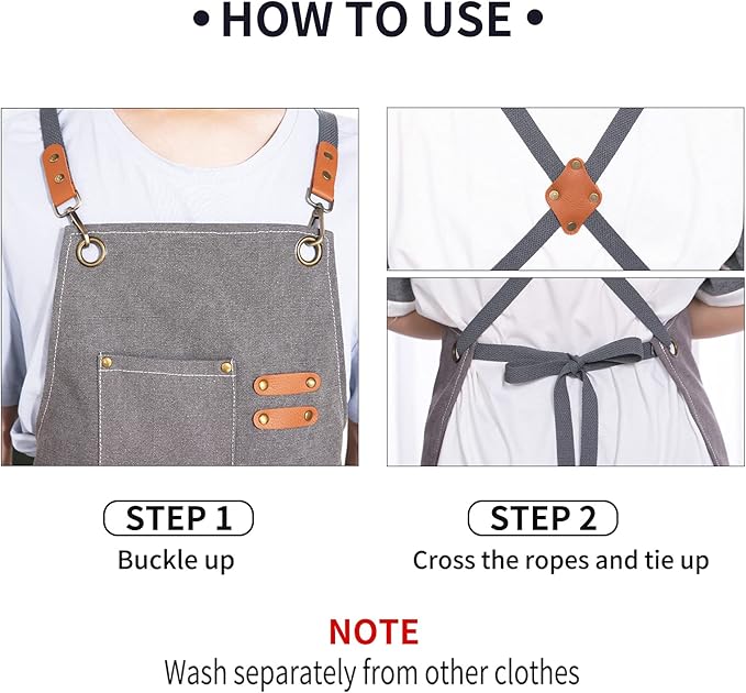 Chef Apron, Apron for Men Women with Adjustable Straps Cotton Canvas Cross Back Adjustable Apron with Pockets for Women and Men(Grey)