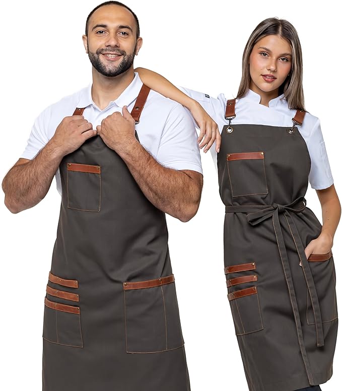 Unisex Western Bib Apron with Leather Straps One Size