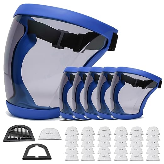 Anti-Fog Full Face Active shields Protection Visible Expression Transparent Breathable Comfortable Adults Reusable (Blue&Grey, 5PCS), JZY-0010