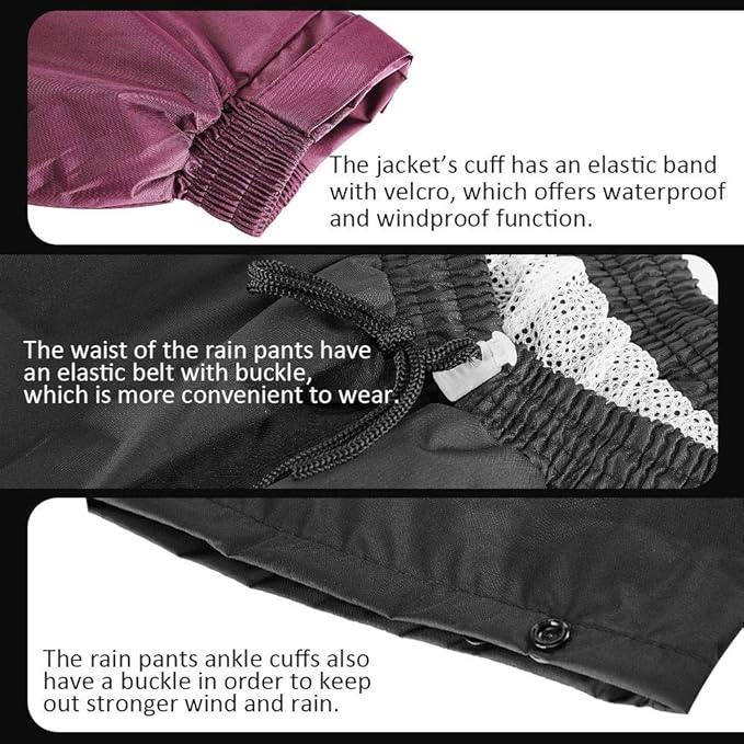 ILM Motorcycle Rain Suit for Women Waterproof Resistant Raincoat 6 Pockets 2 Pieces Packable Rainwear Jacket and Pants Model RS02
