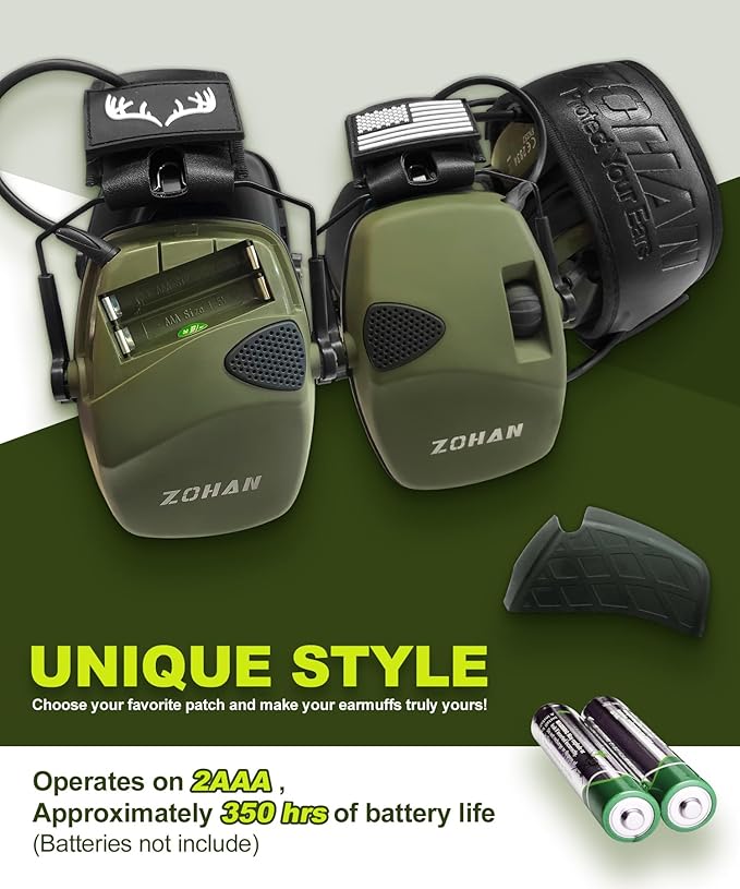 ZOHAN EM054 Electronic Shooting Ear Protection with Sound Amplification, Slim Active Noise Reduction Earmuffs for Gun Range