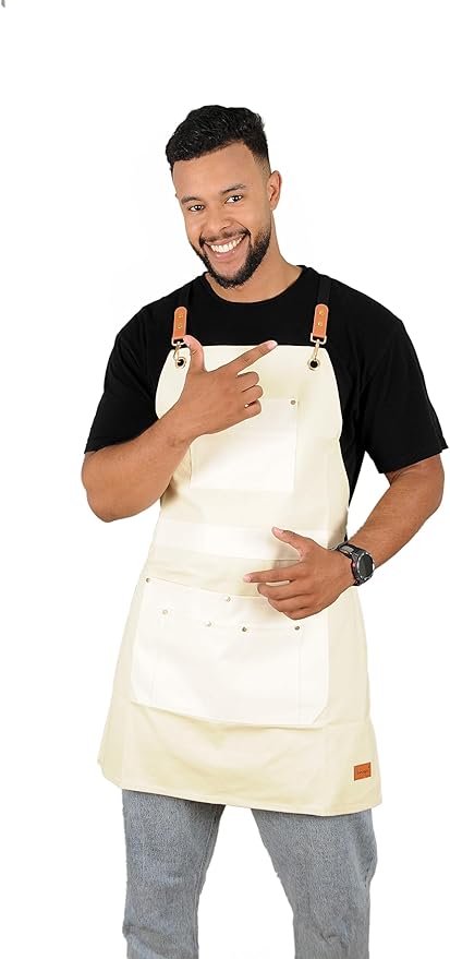 Barber Hair Stylists Working Apron Waterproof Canvas Chef Kitchen Apron with 6 Pockets
