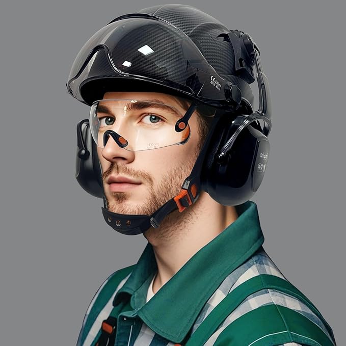 DS-A8S Matte Black Hard Hats with Visor Ear Muffs Safety Helmet Outdoor Work Head Protection ANSI Z89.1 OSHA Approved Industrial Forestry