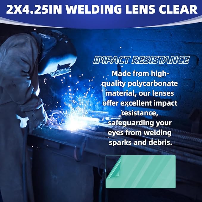 100 Pcs of 2" x 4.25" Universal Welding Helmet Hood Replacement Clear Lens Cover 2x4 1/4 optical grade Premium Quality Clear Plastic Cover Lenses