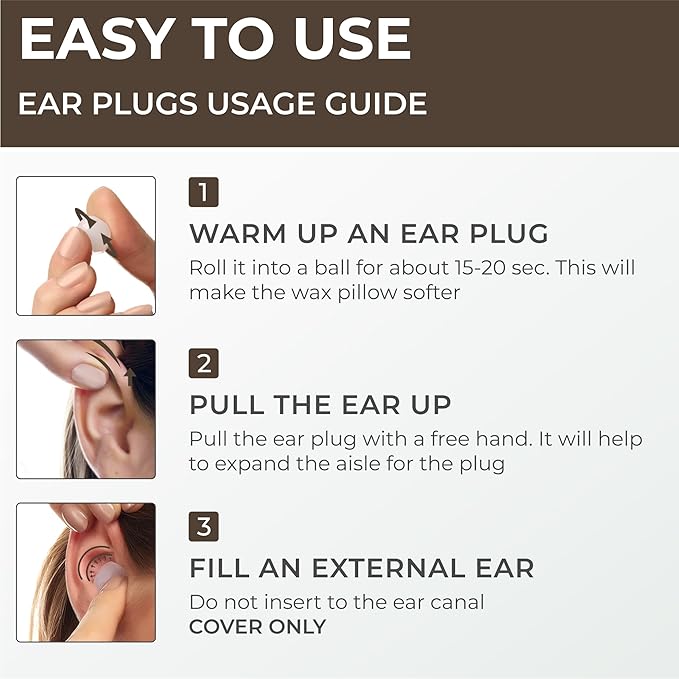 Peace&Quiet Wax Ear Plugs for Sleeping, Swimming - 50 Noise Cancelling Silicone Gel Wax Earplugs for Sleep and Swimmers, Sound Blocking 32Db, (50-Pillows), Color: Skin Tone