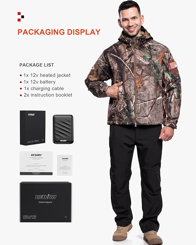 DEWBU Heated Jacket for Men with 12V Battery Pack Winter Outdoor Soft Shell Electric Heating Coat