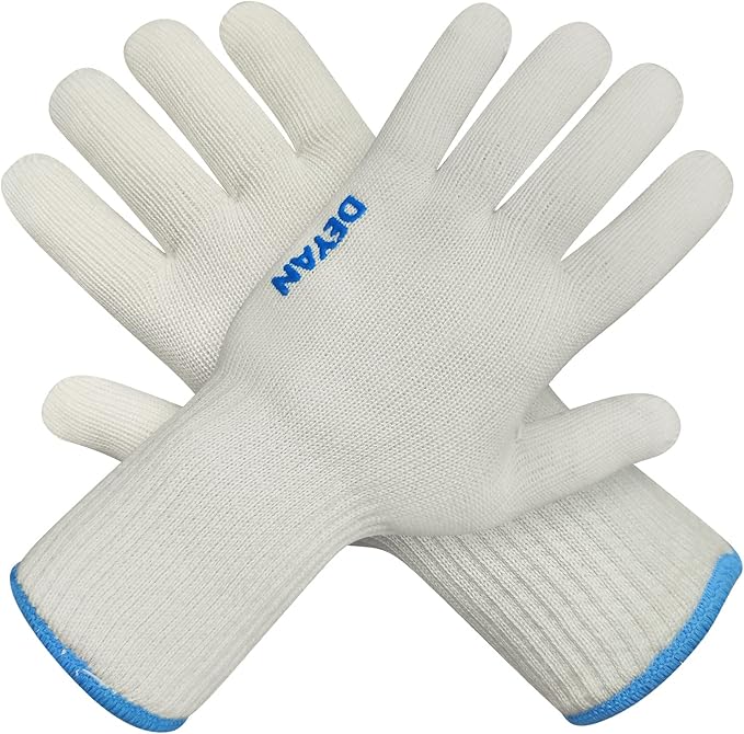 DEYAN Heat Resistant Oven Gloves 932°F | Silicone Non-Slip Mitts with Fingers | Flexible for Baking, BBQ, Grilling | Machine Washable (White, 1 Pair)