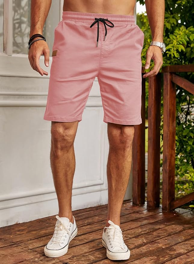 JMIERR Mens Casual Shorts - Cotton Drawstring Summer Beach Stretch Twill Chino Golf Shorts