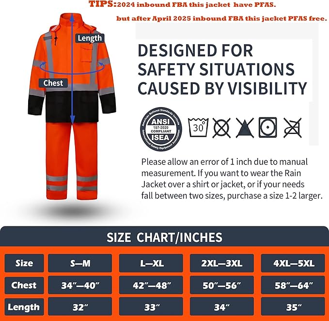 SRsafety High Visibility Rain Gear, Class 3 High Visibility Work Rain Gear for Men, Construction Rain Suits