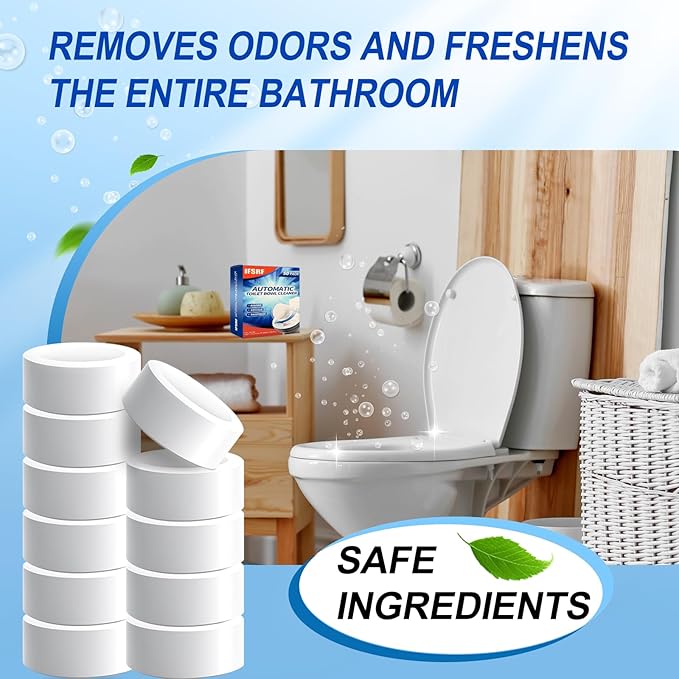 Automatic Toilet Bowl Cleaner Tablets, Bleach.Descale & Deodorize-Tank Drop-In Tablets for Stain & Limescale Removal, Fresh Scent, Septic-Safe, Compatible with effective to use Works with Toilets -AAA