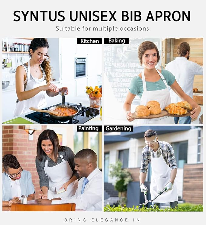 Syntus 4 Pack Adjustable Bib Apron with 2 Pockets Cooking Kitchen Aprons for Women Men Chef
