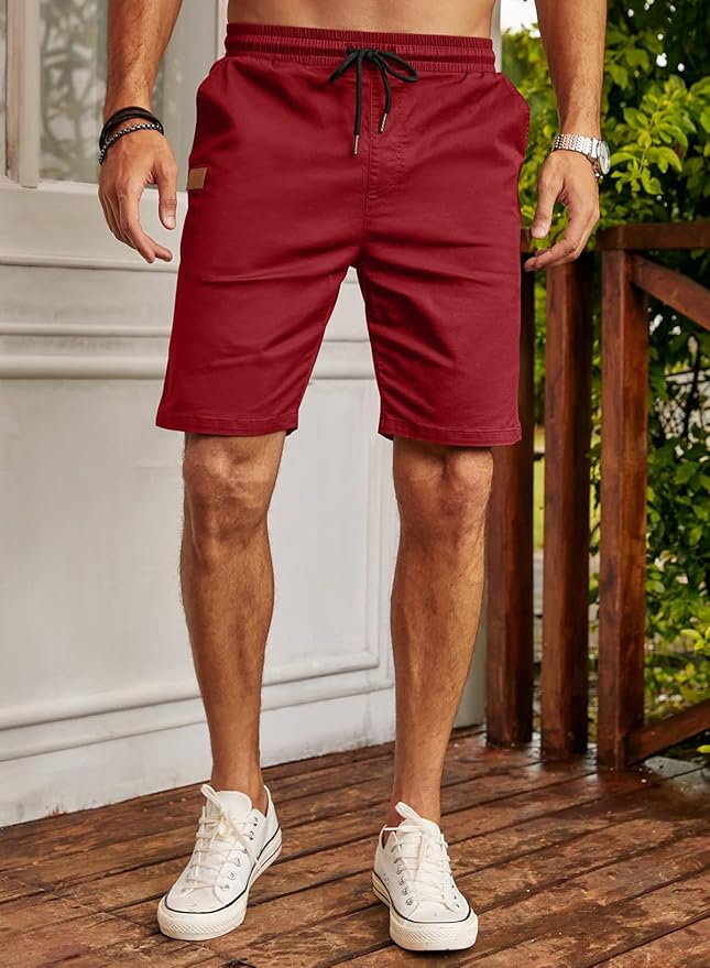 JMIERR Mens Casual Shorts - Cotton Drawstring Summer Beach Stretch Twill Chino Golf Shorts