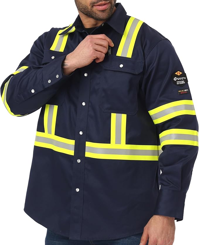 JKSafety 7oz FR Shirts for Men Women NFPA 70E 2112 ARC 2 Fire Resistant Welding Shirts FRC Long Sleeve Safety Workwear