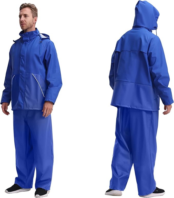 Rain Suit for Men Heavy Duty Workwear Waterproof Jacket with Pants 3 Pieces