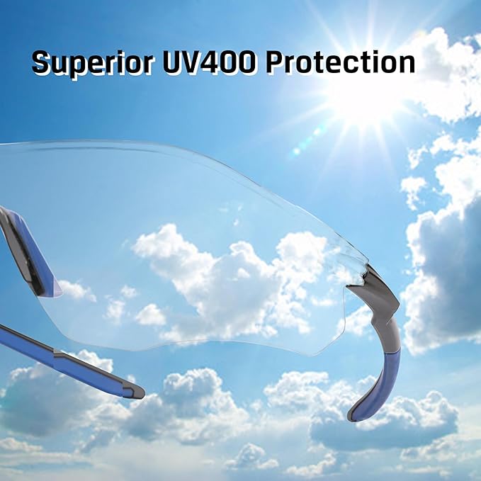 HURRICANE UV400 Safety Glasses, Clear Lens, Lightweight PC Glasses with Anti-Fog Feature