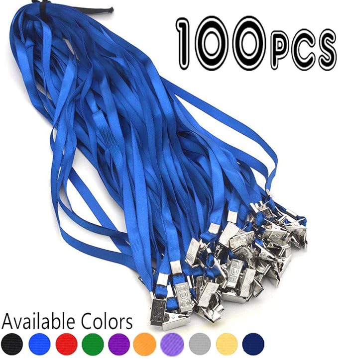 Bird Fiy Black Lanyards 100 Pack 34" Premium Lanyard Bulldog Clips Bulk Nylon Flat Lanyard with Badge Clip