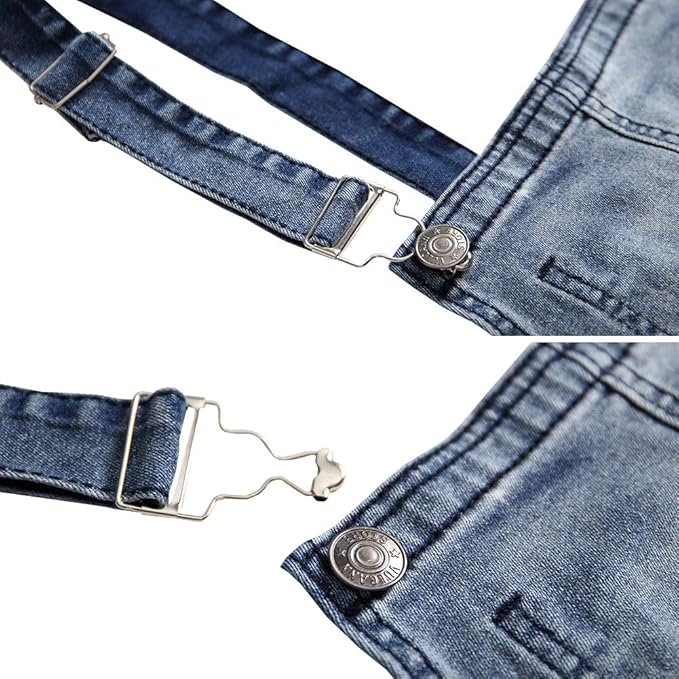 LONGBIDA Men's Denim Bib Overalls Fashion Slim Fit Jumpsuit with Pockets