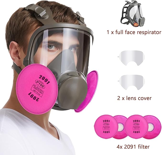 Full Face Respirator Mask, 6800 Reusable Respirator Mask with Filters 6001, Anti-fog, Ideal for Paint, Spray, Dust