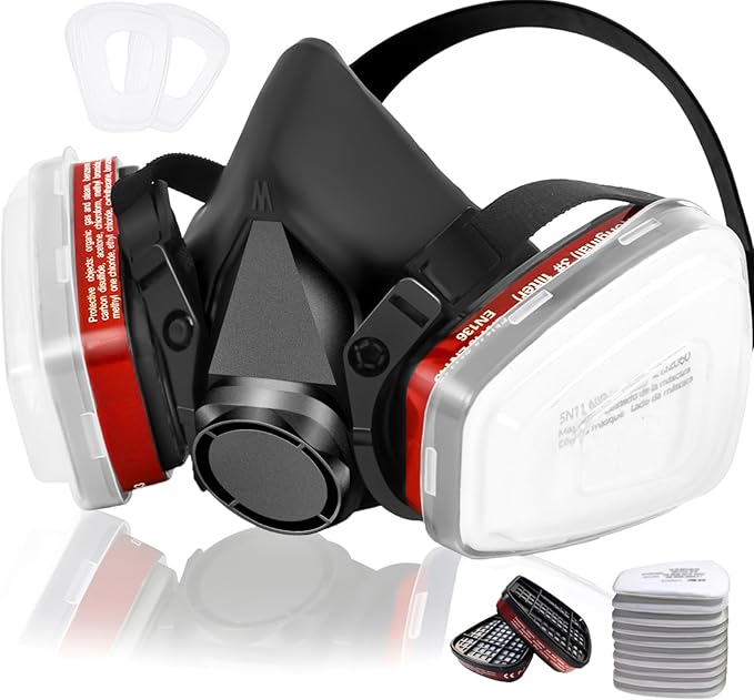 Respirator Gas Mask With 6001 Filters, Gas Masks Survival Nuclear and Chemical for Painting, Organic Vapors