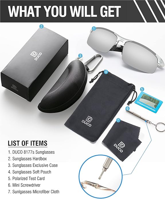 DUCO Mens Sports Polarized Sunglasses UV Protection Sunglasses for Men 8177s