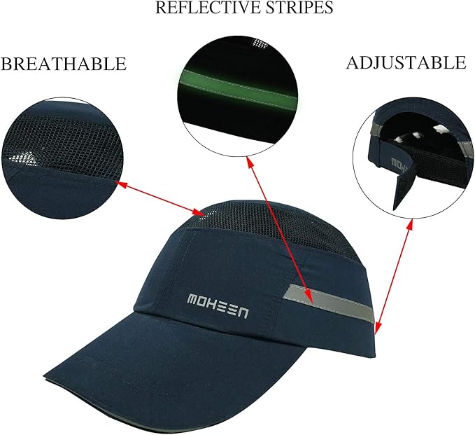 Lightweight Safety Bump Cap - Breathable Baseball Style Protective Hat with Reflective Stripes