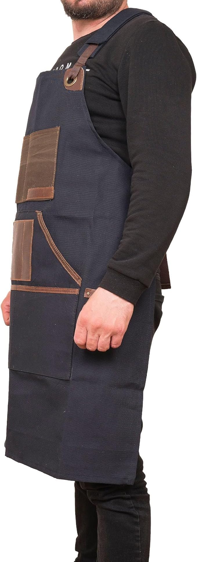 Cross Back Canvas Aprons With Pockets |Adjustable Leather Strap|Work Apron|Chef Apron|Woodworking, Grilling