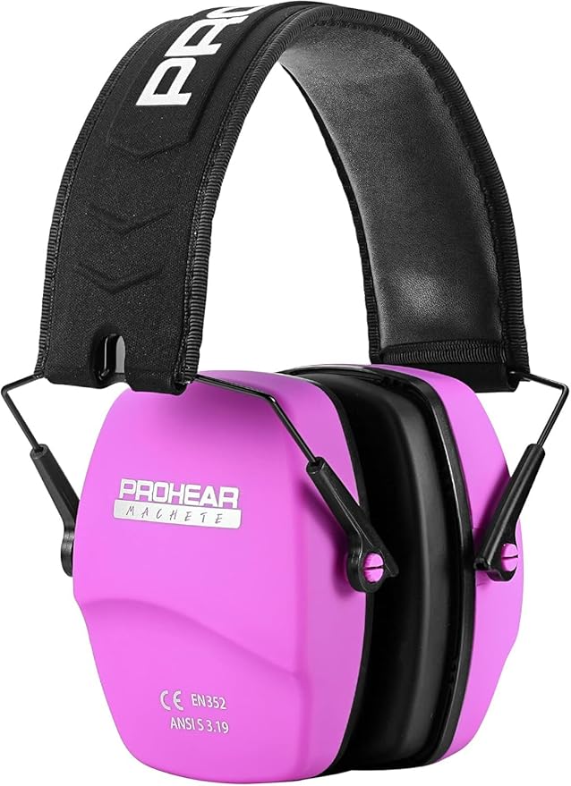PROHEAR 016 Ear Protection Safety Earmuffs for Shooting, NRR 26dB Noise Reduction Slim Passive Hearing Protector with Low-Profile Earcups, Compact Foldable Ear Defenders for Gun Range, Hunting (Pink)