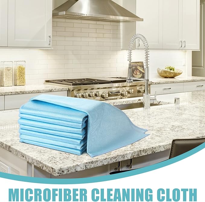 Tatuo 18 Pcs Microfiber Glass Cleaning Cloths (16 x 16) Polishing Cloth - Streak Free - Lint Free - Quickly Clean Windows, Glasses, Windshields, Mirrors, Stainless Steel, Monitor(Blue)