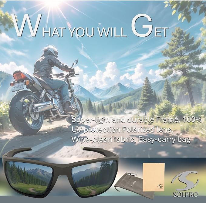 Polarized Riding Sunglasses Foam Padded Wraparound Fit Men Women Motorcycle Driving Running Cycling Fishing