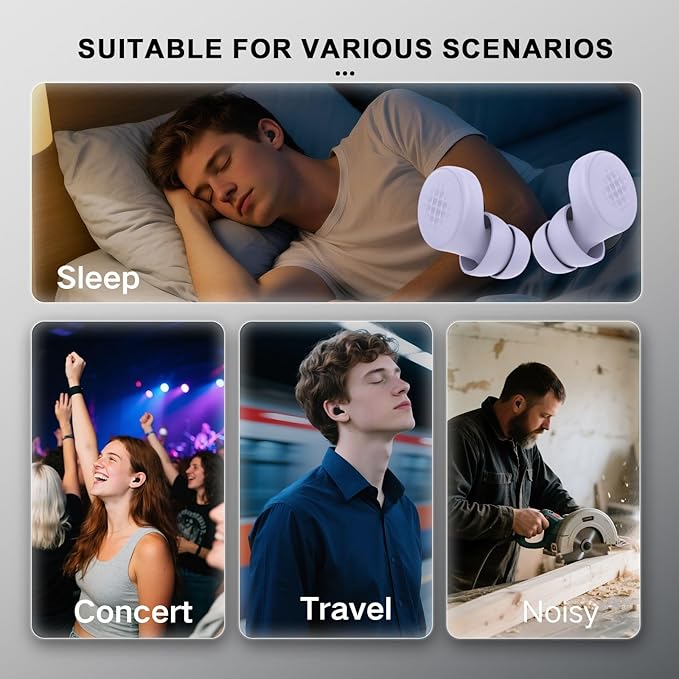 Ear Plugs for Sleeping Noise Cancelling for Side Sleepers 45dB, 7 Pairs Reusable Suitable for Work, Concerts, Travel & Focus (Purple)