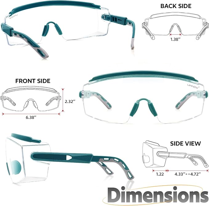 UKNOW Safety Glasses Over Eyeglasses, Anti Fog Safety Goggles ANSI Z87.1, Adjustable Protective Eyewear