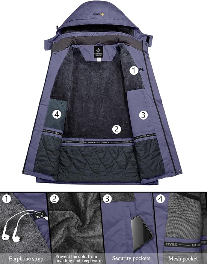 GEMYSE Women's Ski Snow Jacket Warm Winter Waterproof Coat Snowboard Rain Jacket Hooded Windproof Windbreaker