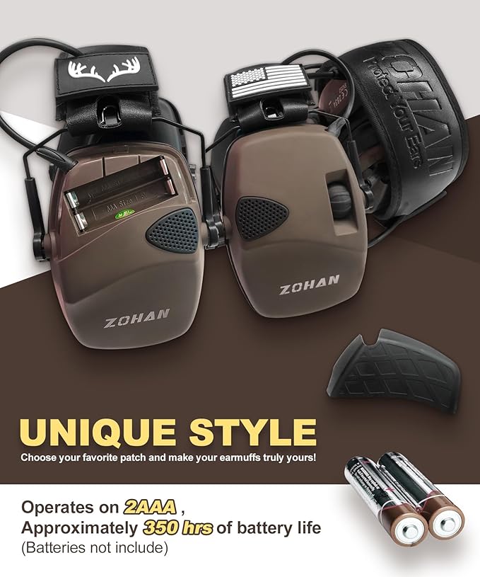 ZOHAN EM054 Electronic Shooting Ear Protection with Sound Amplification, Slim Active Noise Reduction Earmuffs for Gun Range