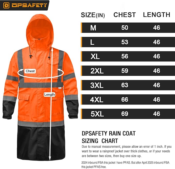 Hi Vis Rain Jacket with 3M Reflective Stripe,High Visibility Class 3 Rain coats,Safety Waterproof Rain Suits for Men with Hood and 2 Large Pockets construction work rain gear(Orange M)