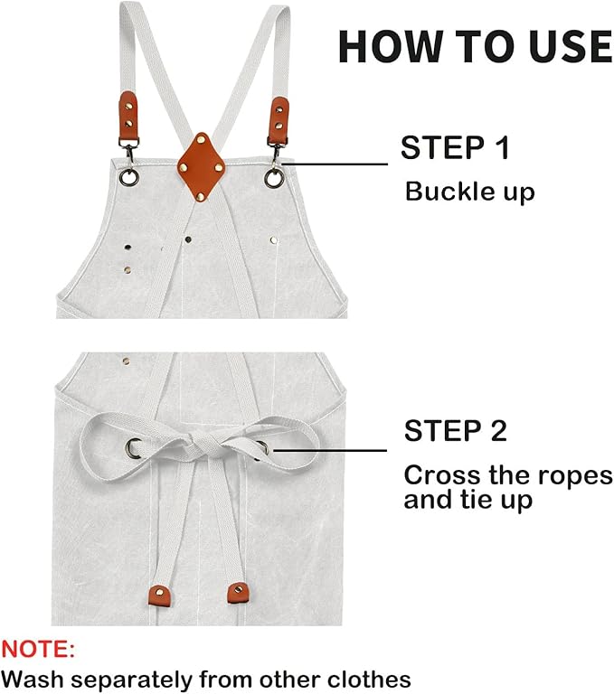 White Chef Aprons for Men Women with Large Pockets,Cotton Canvas Cross Back Apron,Kitchen Cooking Baking Bib Heavy Duty Adjustable Work Apron