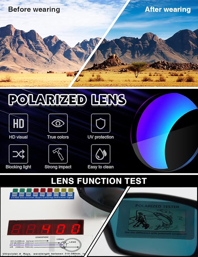 Polarized Sunglasses Men Womens Trendy Retro Sports Rectangular Wrap Around Vintage Shot Shield
