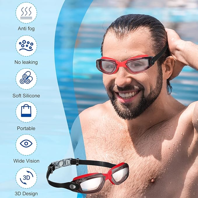 Flutesan 6 Pack Swimming Goggles Adult Kids Anti Fog Pool Goggles with Ear Plugs Nose Clip No Leaking Full Protection