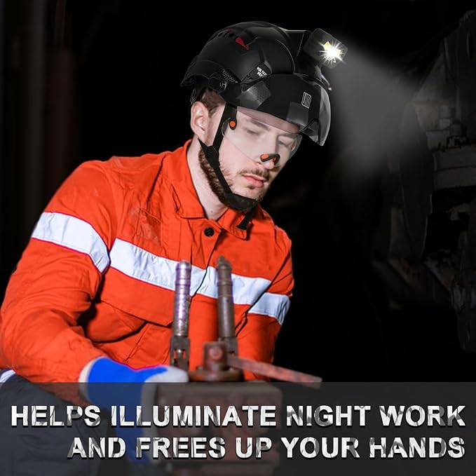 Safety Helmet Hard Hat with Detachable Headlamp Light and Visor Construction Hardhats for Men ANSI/ISEA Z89.1 Certified