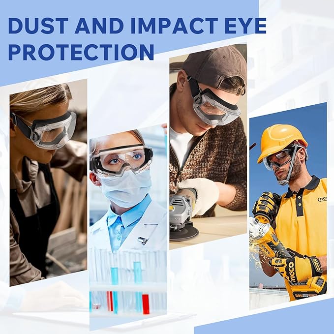 Safety Goggles Over Glasses, ANSI Z87.1 Certified Eye Protection for Chemistry Lab Work & Industrial Use - Wide Vision Anti-Fog Clear Lens - Extreme Impact Resistance - Adjustable Strap (2 Pack)