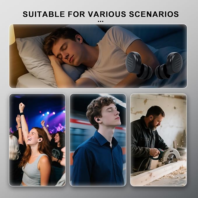 Ear Plugs for Sleeping Noise Cancelling 45dB,7 Pairs Reusable Suitable for Side Sleepers,Work, Concerts, Travel & Focus (Black)