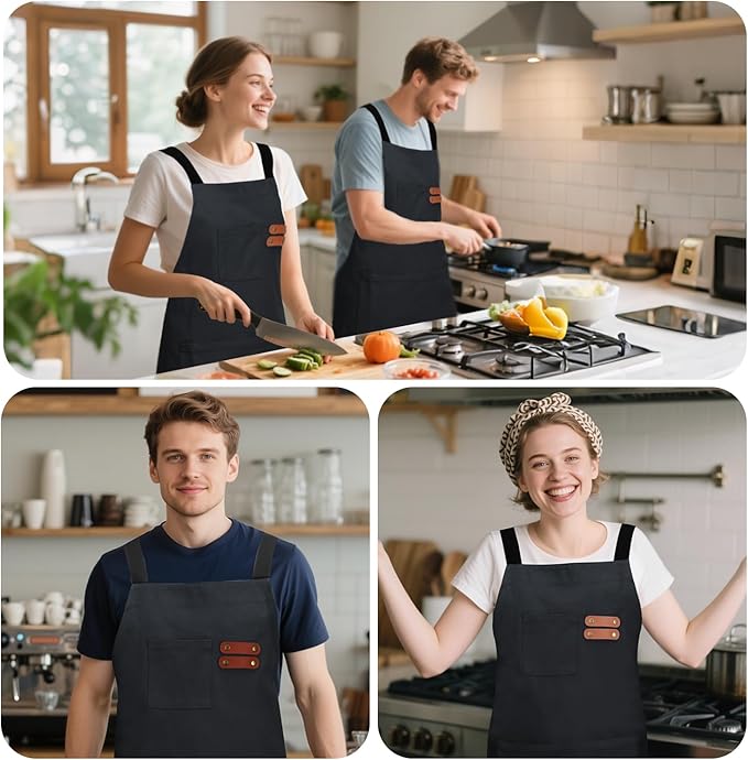 chef apron for men with Pockets - Cotton Canvas Cross Back Chefs cooking Aprons,for kitchen,restaurant,grilling
