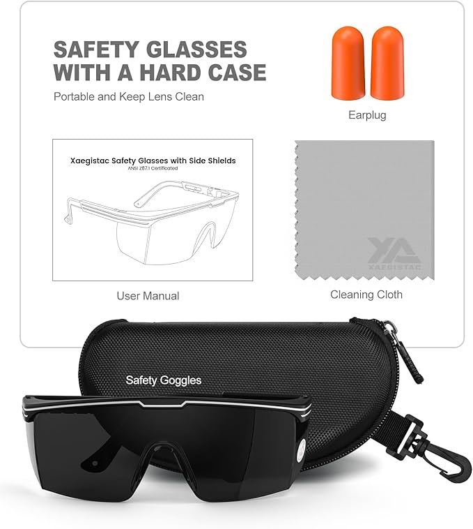 xaegistac Anti-Fog Safety Glasses with Side Shields,UV400 Protective Eyewear,Impact Resistant Safety Goggles for Men Women